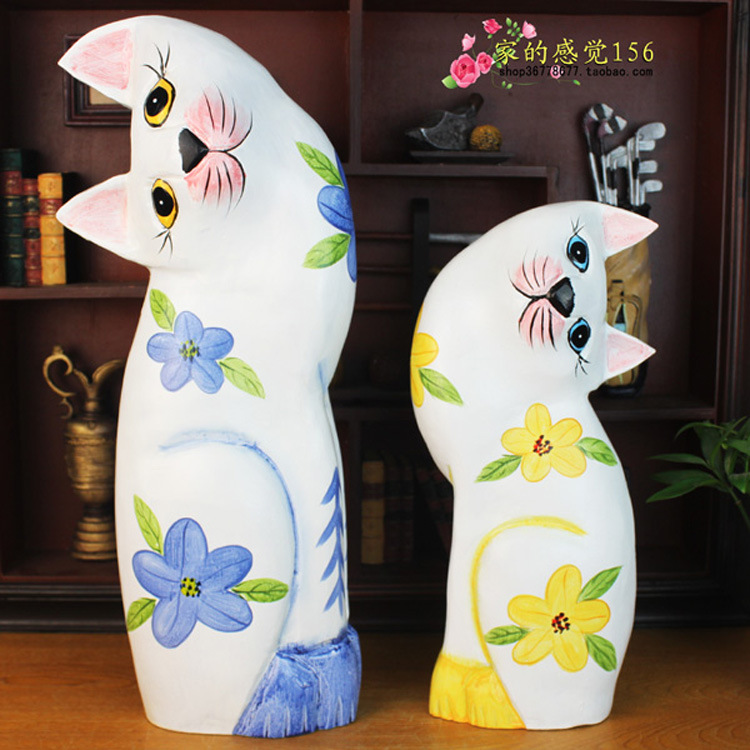 【廠家直銷大號木雕情侶貓工藝品家居擺件原木雕刻擺飾婚慶節日禮品】價格,廠家,圖片,木質、竹質工藝品,義烏市騰澤工藝品商行-